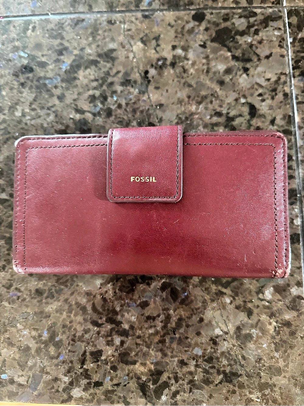 Fossil Logan RFID Flap Clutch Wallet Burgundy & Red